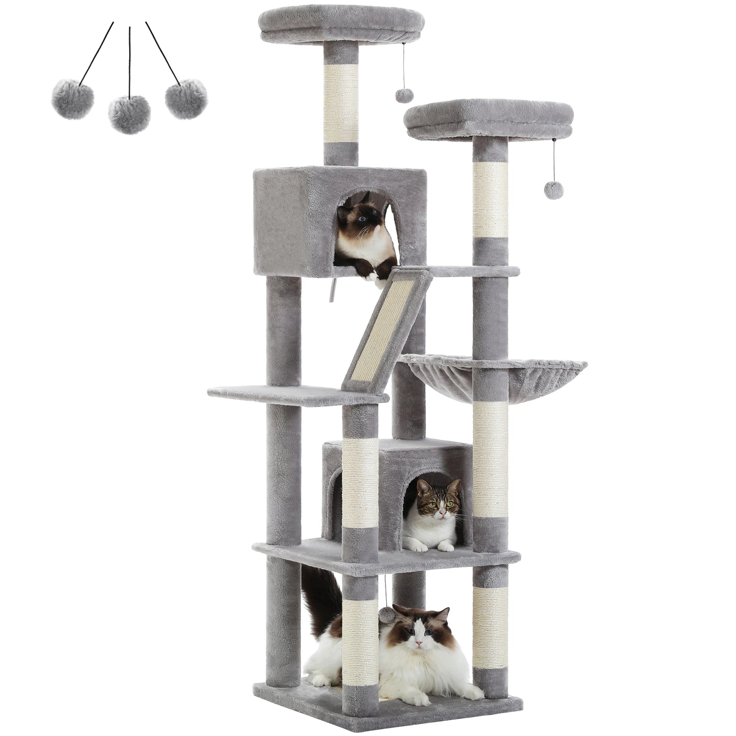 Deluxe 180cm Cat Tree With Plush Condo 6 Scratching Posts
