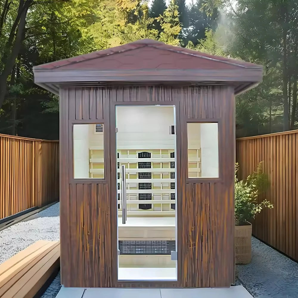 OLOMM Outdoor Panoramic Sauna Room Round Anti Corrosion Steam Bath