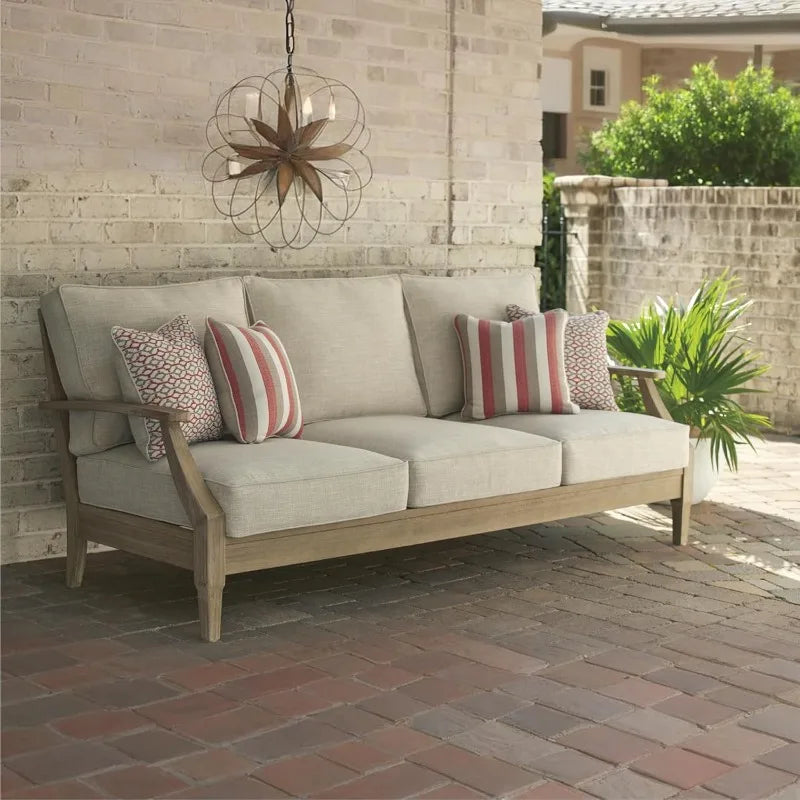 Signature Design by Ashley Coastal Outdoor Eucalyptus Sofa With Cushions