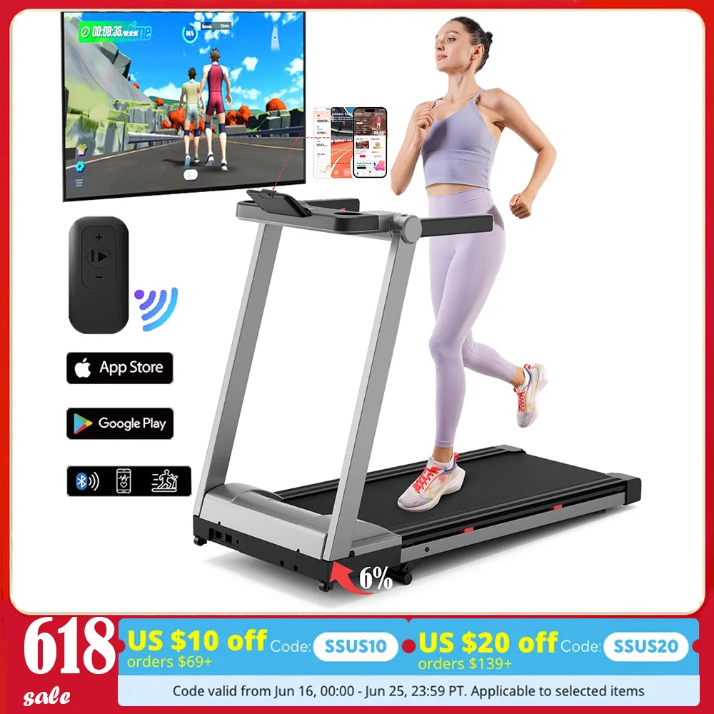 3.5HP Foldable Incline Home Treadmill Walking Pad with Handle Bar Holder 350LBS Capacity Touch Screen Smart App Data Monitoring