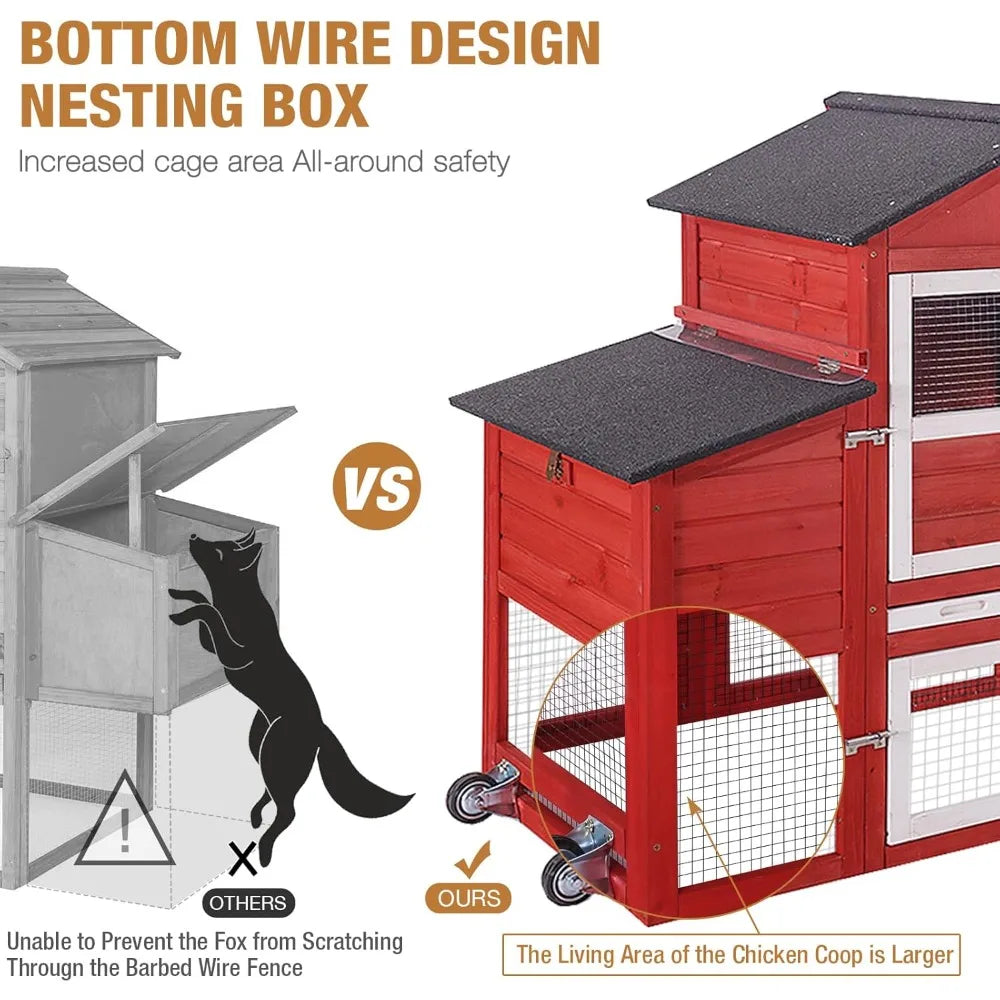 Outdoor Chicken Coop With Wheels, UV-Resistant Roof, Mobile Hen House