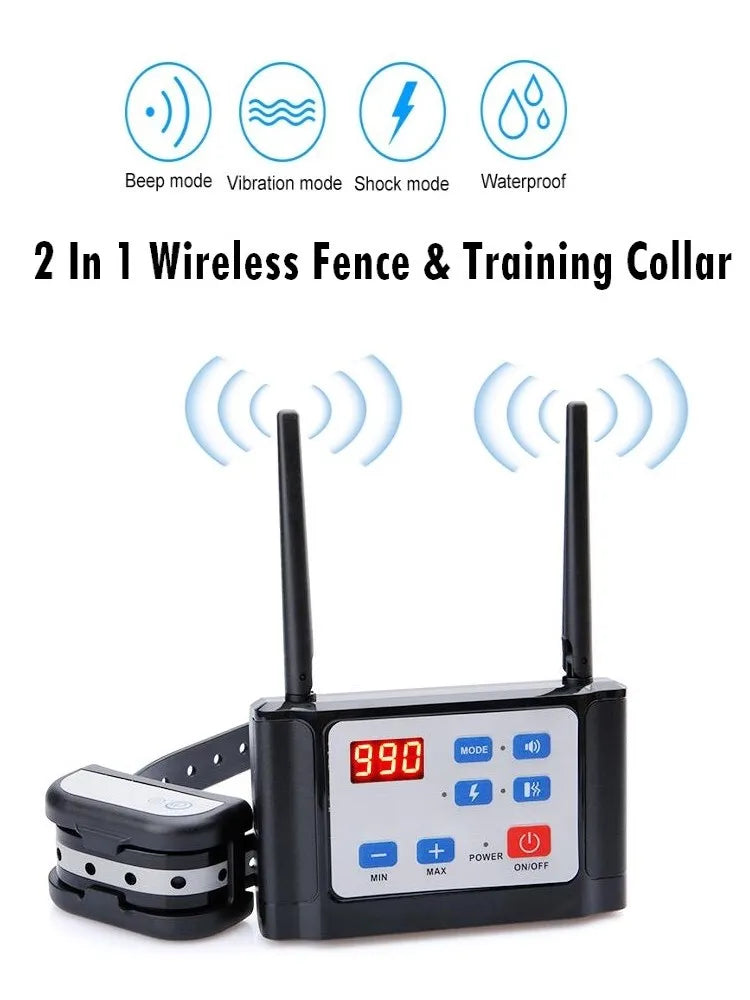 300M 2 In 1 Dog Wireless Training Fence Collar Rechargeable