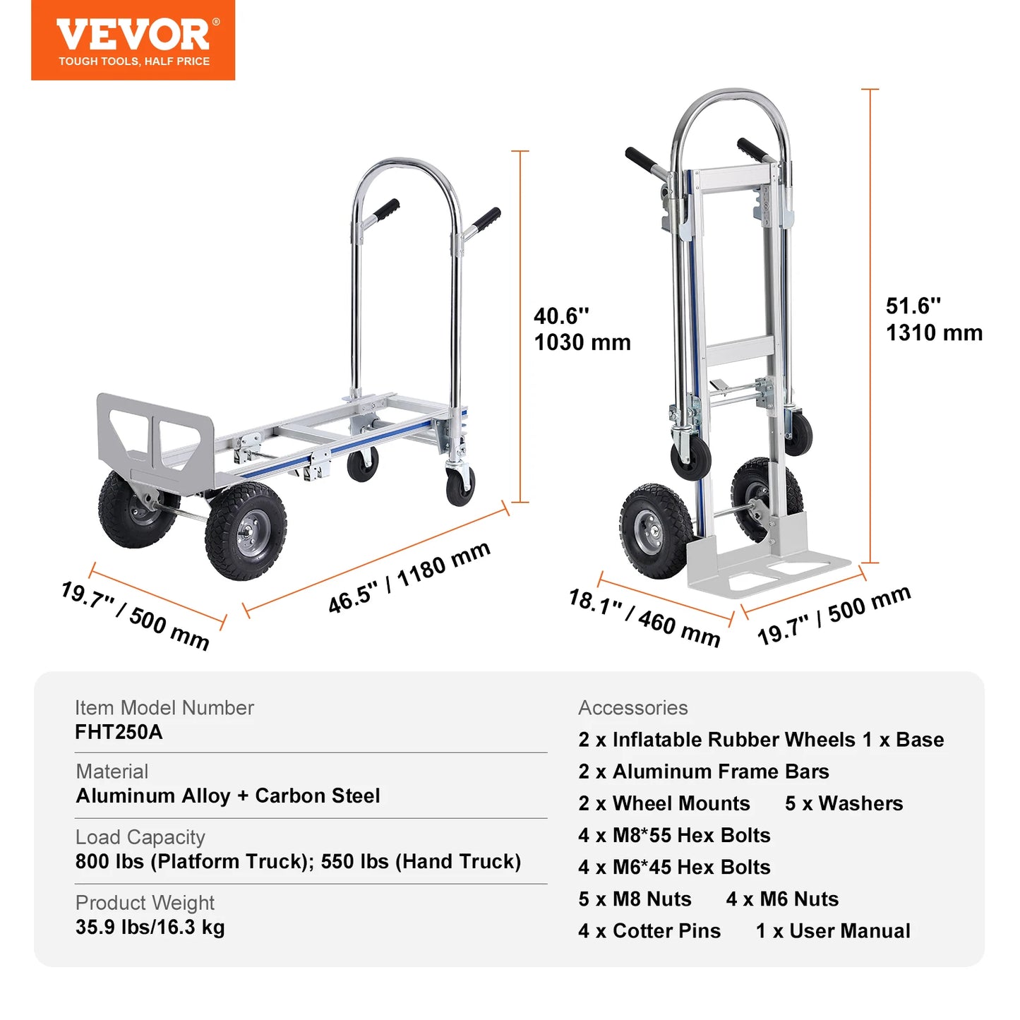 SucceBuy Folding Hand Truck Aluminum Heavy Industrial Collapsible Dolly Cart for Transport and Moving in Warehouse Supermarket