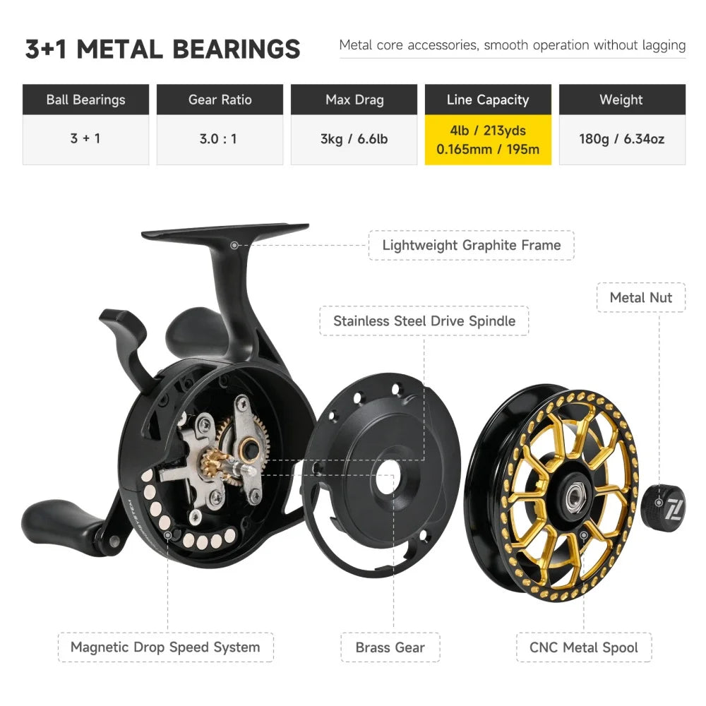 Ice Fishing Reel With Magnetic Drag System Three To One