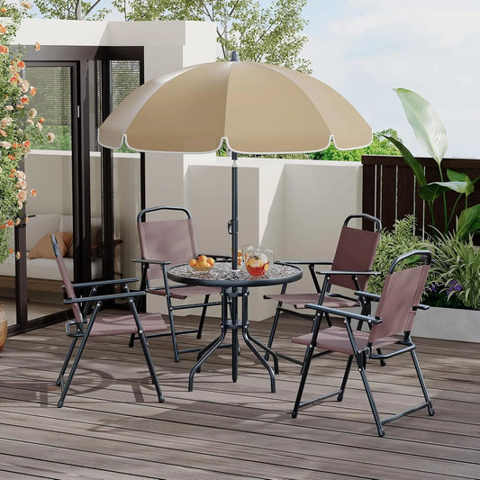 6 Piece Patio Dining Set For 4 With Umbrella Round Table