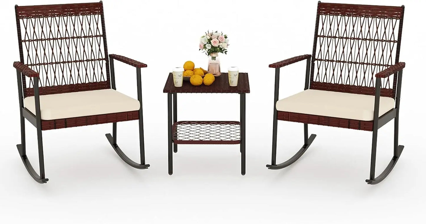 ANGDUO 3 Piece Patio Conversation Set with Rocking Chairs