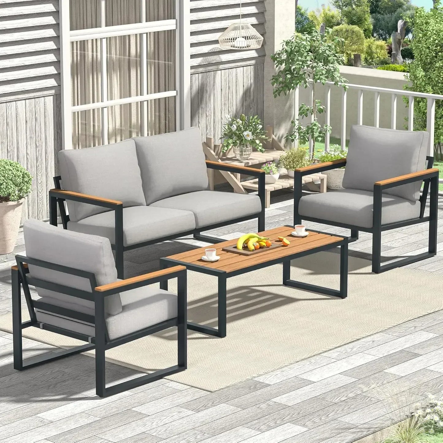 Outdoor Patio Furniture Set 4 Pieces With Coffee Table