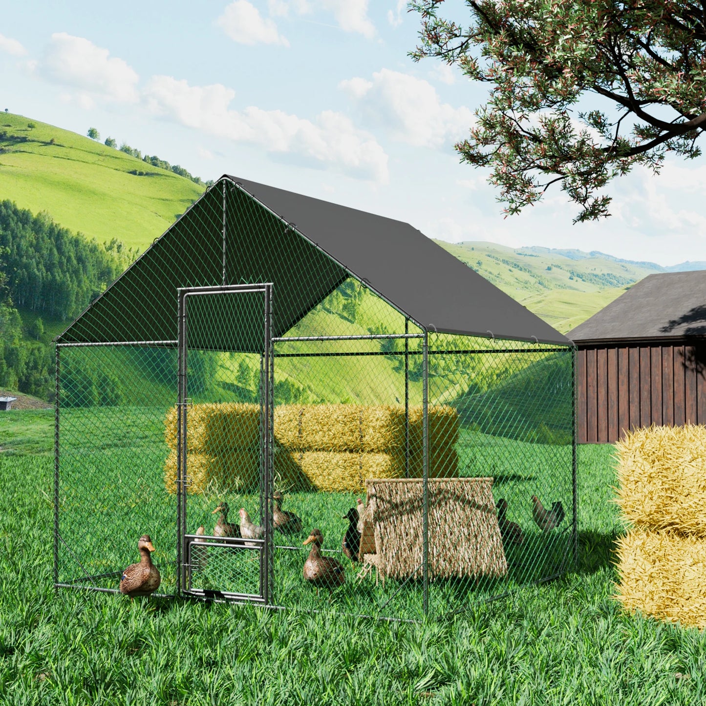 Upgraded Heavy Duty Metal Chicken Coop With Nylon Netting
