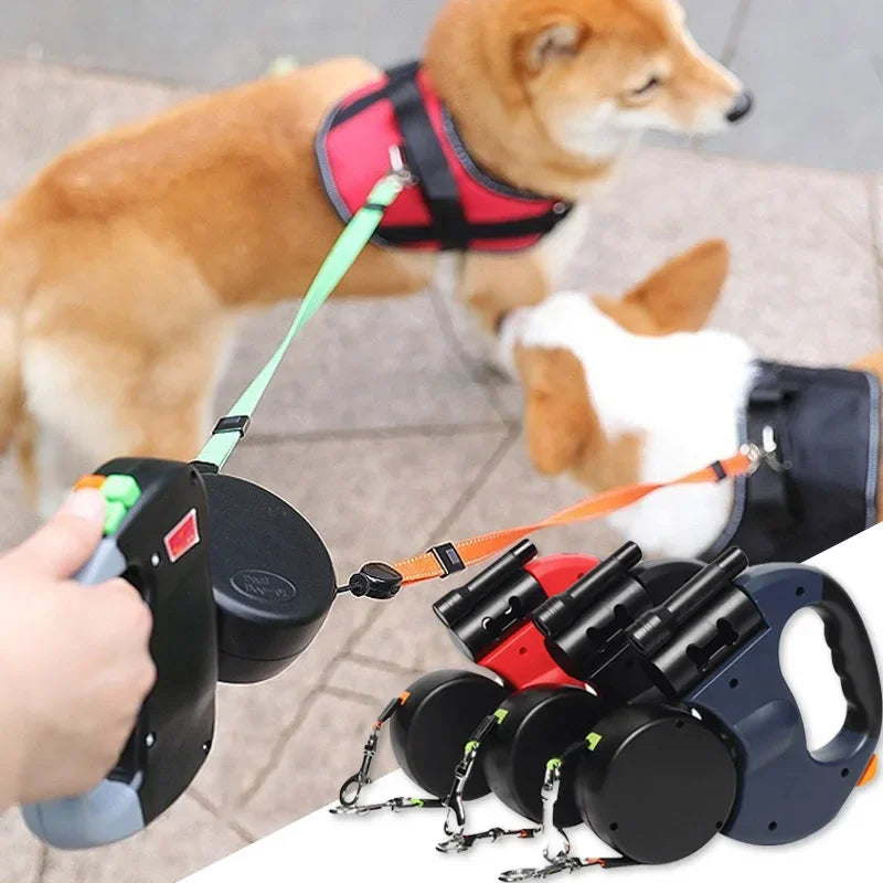 3in1 Double Head Automatic Retractable Dog Leash Flashlight