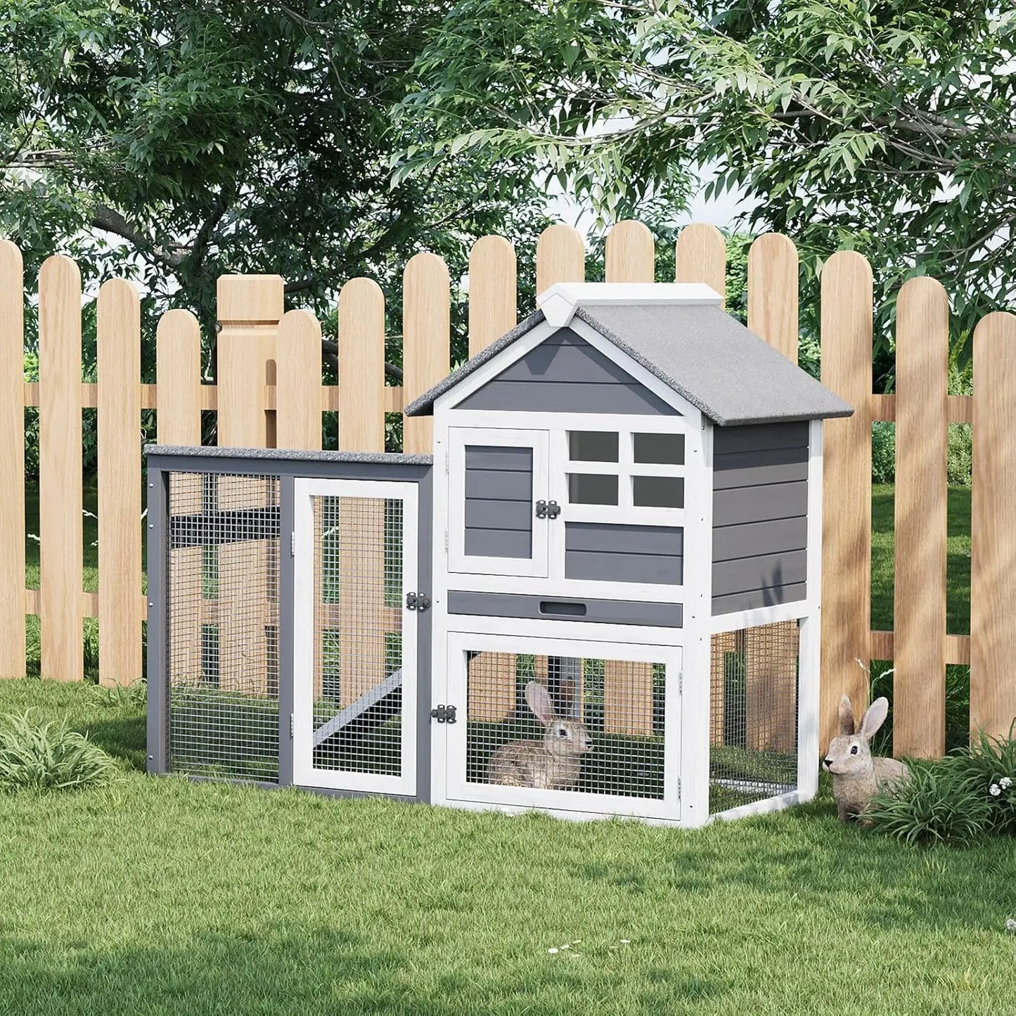 DishyKooker Rabbit Hutch Two Story Indoor Outdoor Cage With Ramp