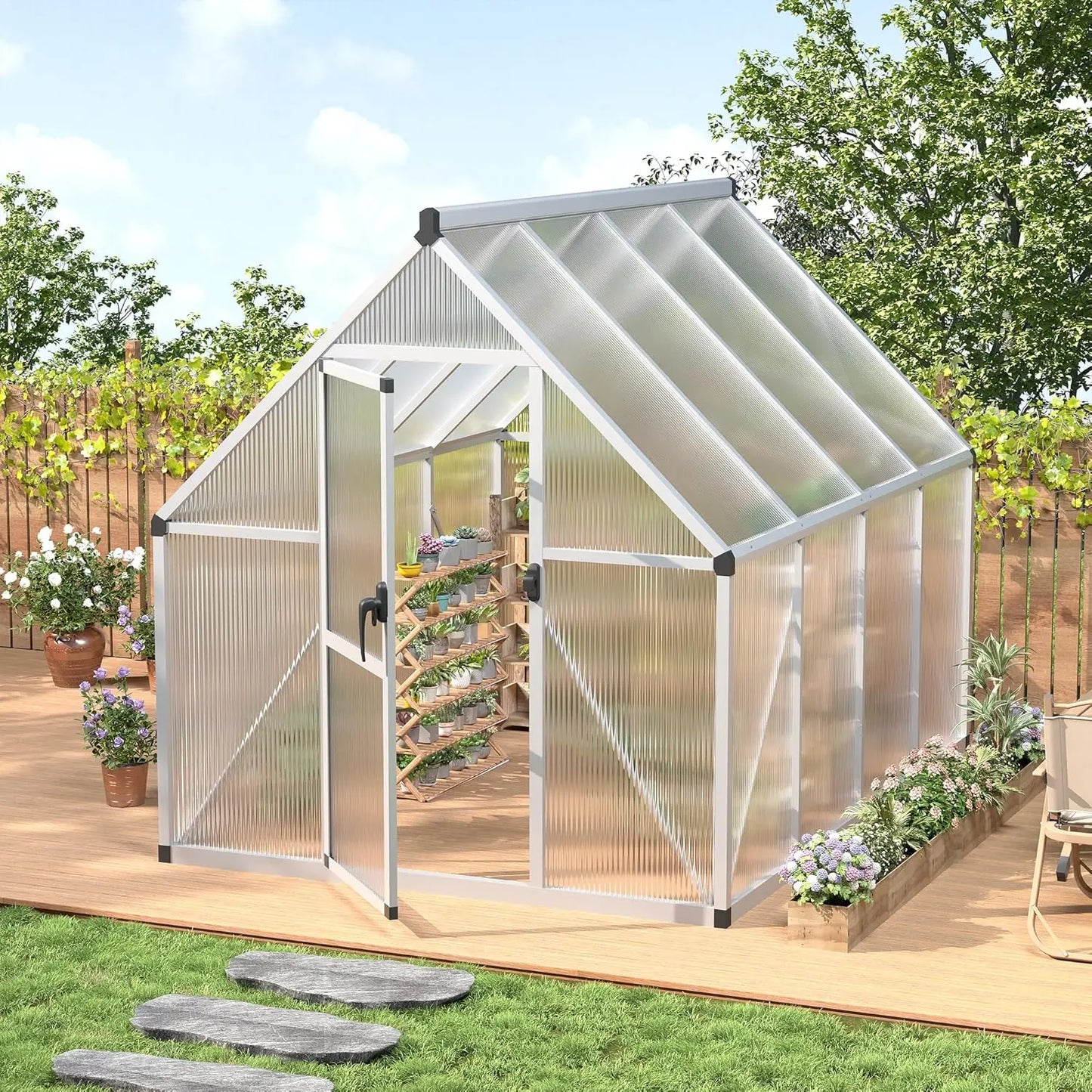 Polycarbonate Outdoor Greenhouse With Lockable Door And Adjustable Roof Vent