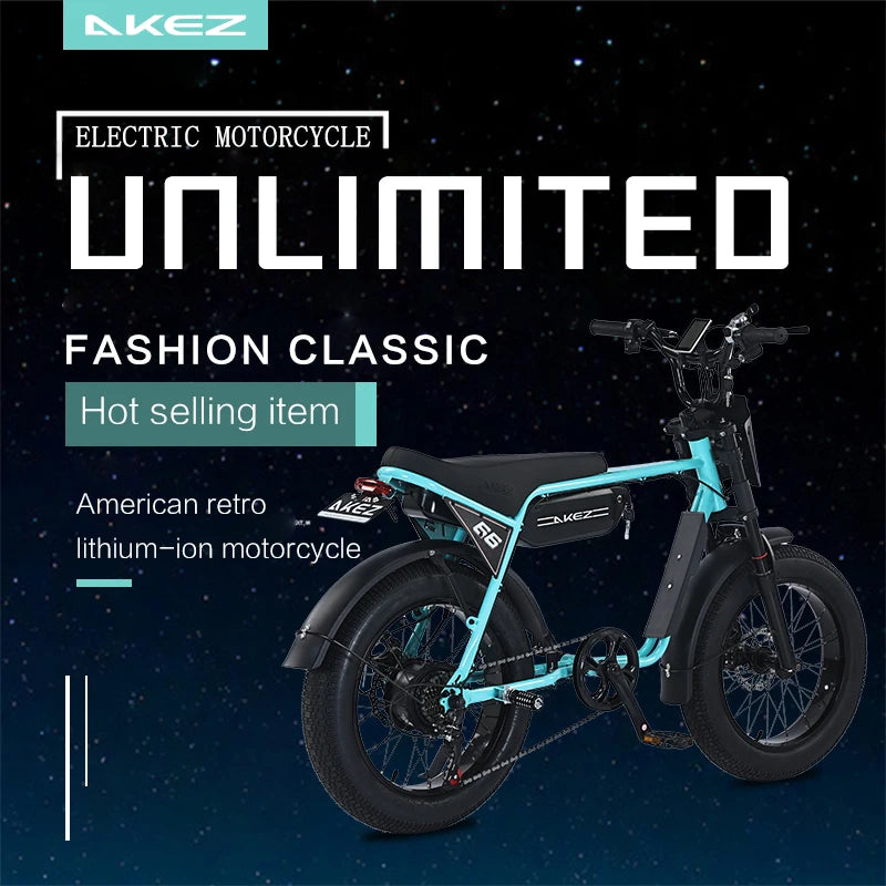 AKEZ 750W Retro Electric Bike With 48V 13Ah Battery Fat Tire For Adults Vintage Style