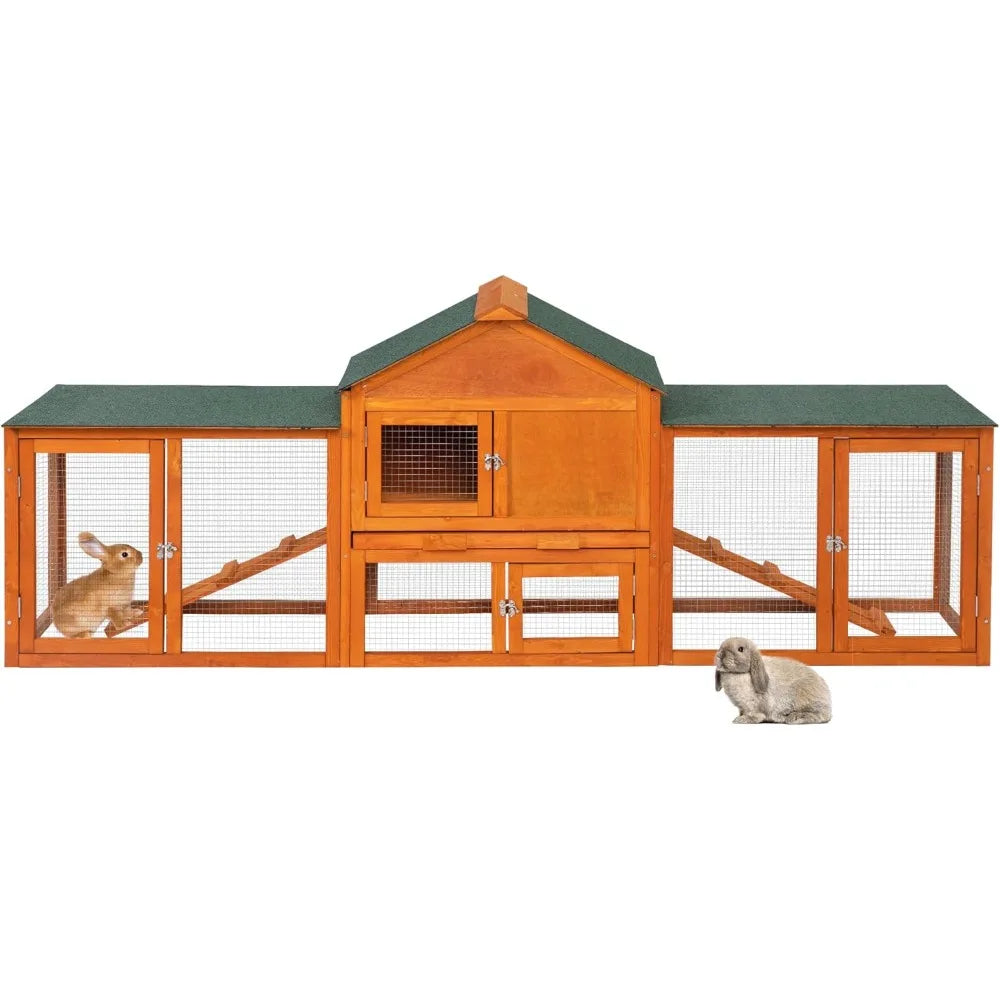 82.5” Large Wooden Rabbit Hutch Outdoor Easy to Assemble Rabbit Cage and Durable Bunny Hutch Indoor with Cleaning Tray & Waterpr