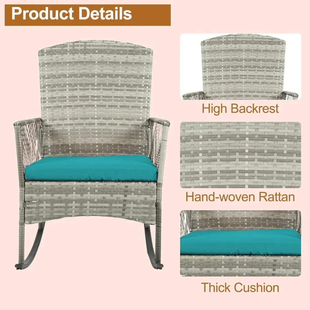 ANGDUO 3 Piece Patio Conversation Set with Rocking Chairs