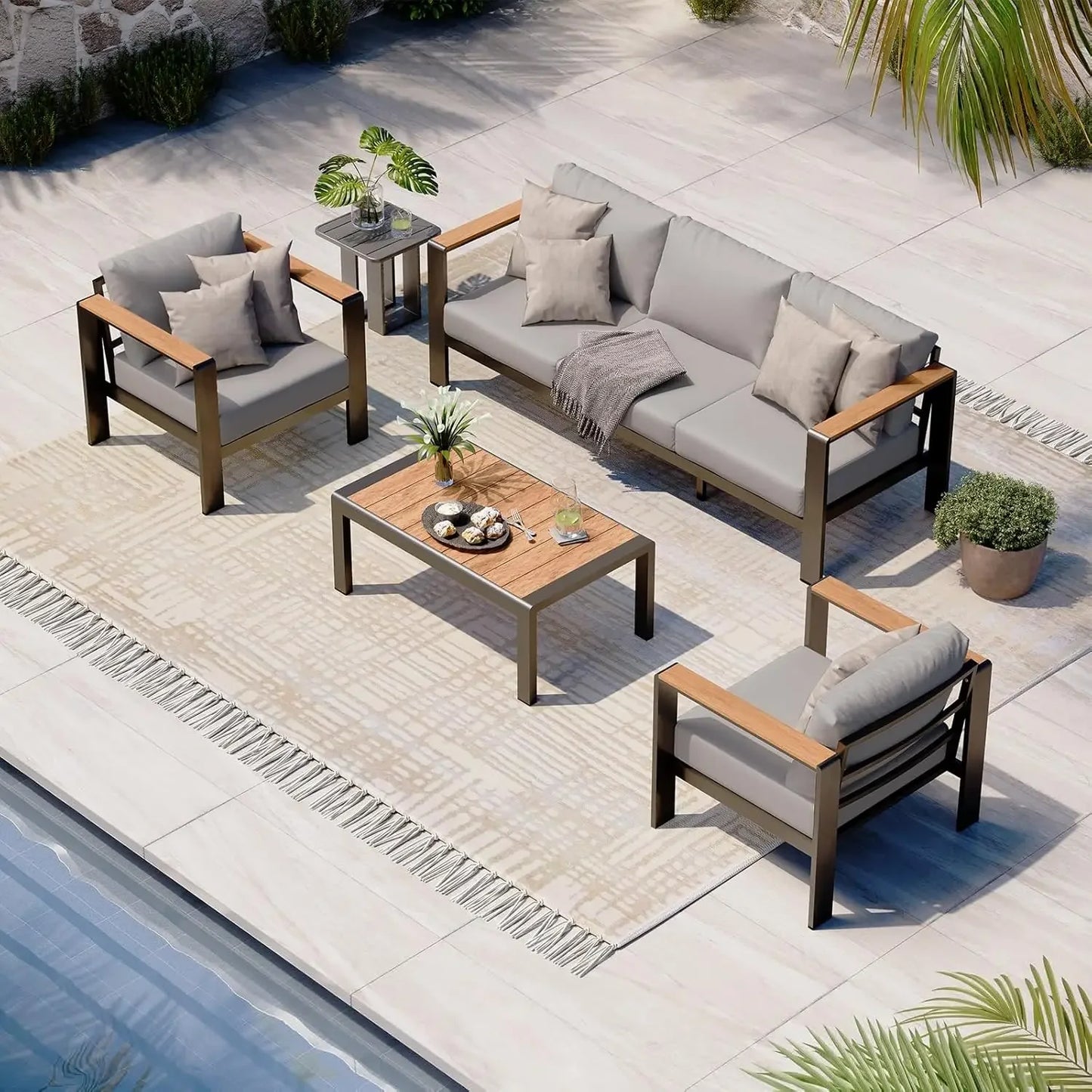 Aluminum Outdoor Patio Furniture Set With Coffee Table Gray
