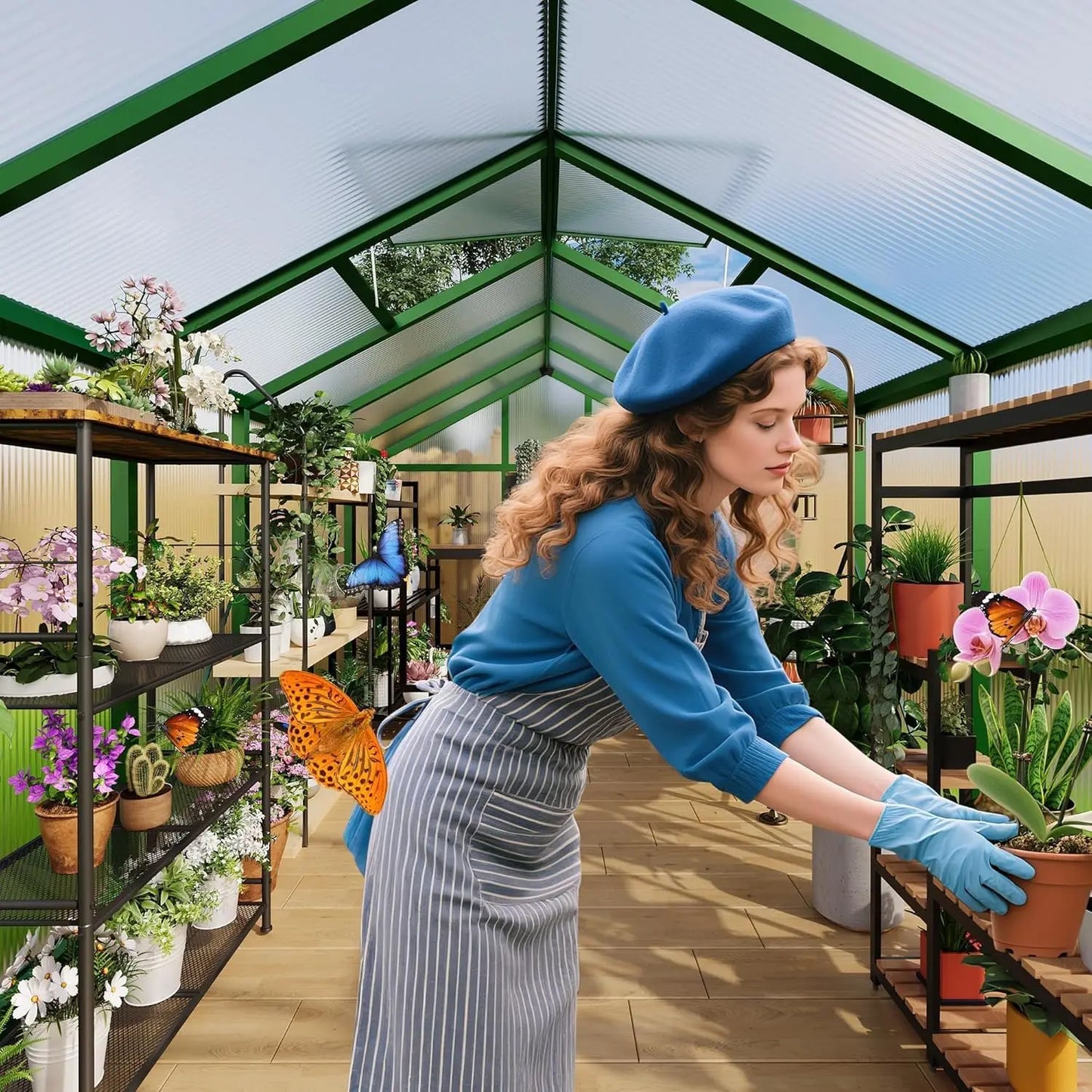 Walk-In Greenhouse Kit With Aluminum Frame And Polycarbonate Panels