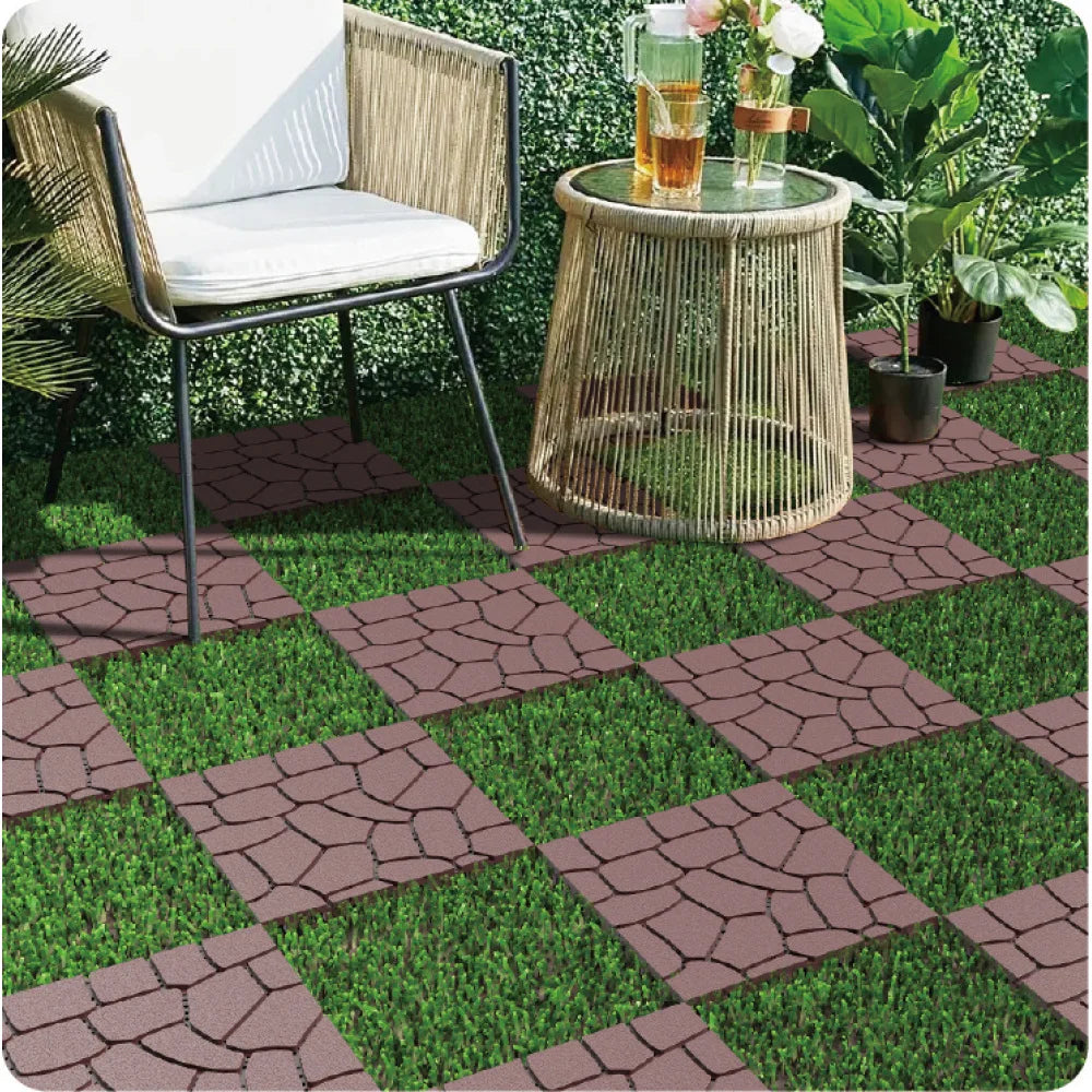 Stone Style 12" Patio Deck Tiles, DIY Module Interlocking Decking Tiles Floor Tile Outdoor and Indoor,Easy and Quick