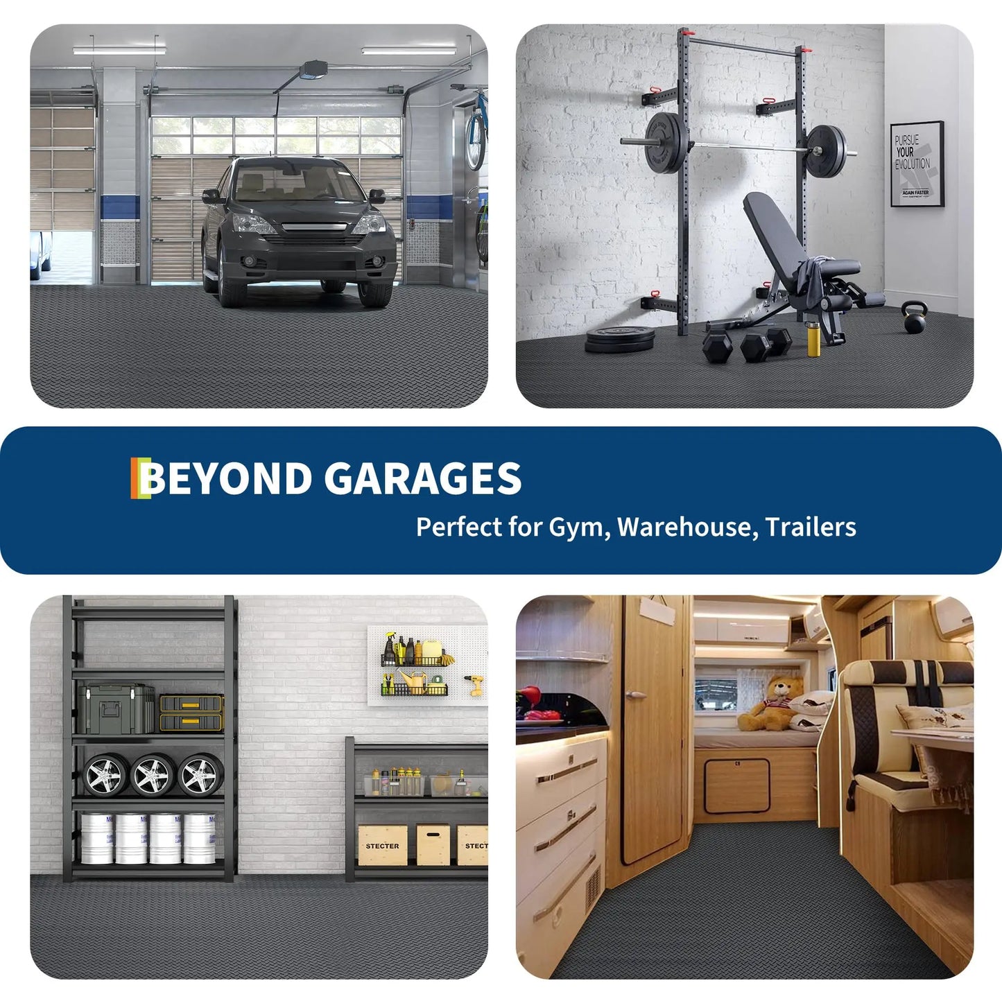 Garage Floor Mat, 2.8Mm Thickened Non-Slip PVC Garage Mat Roll, Diamond Plate Floor Protector Mat with 33FT Tapes for Garage, Un