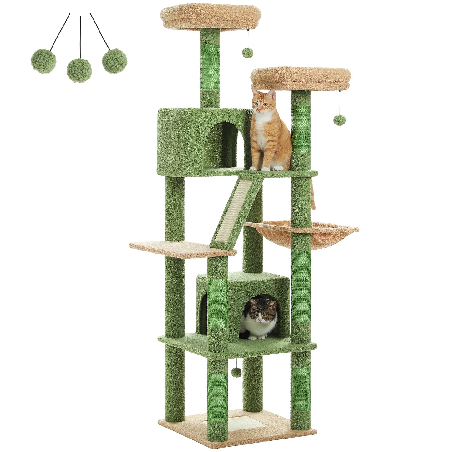 Deluxe 180cm Cat Tree With Plush Condo 6 Scratching Posts