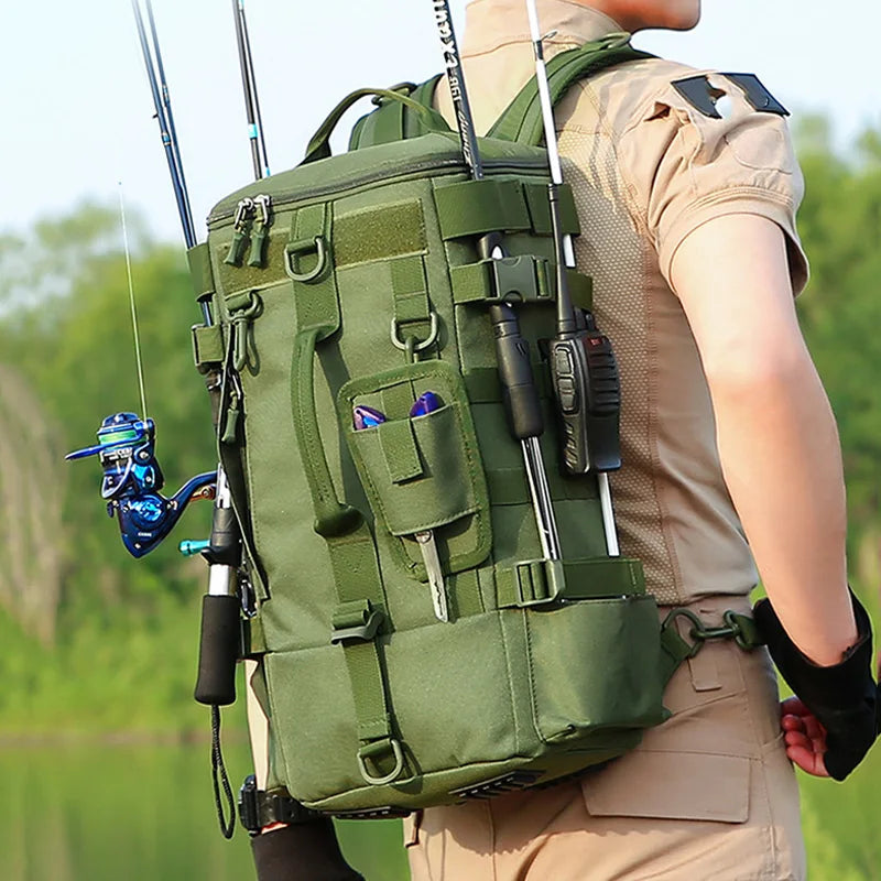 Scione Tactical Fishing Backpack With Rod Holders And Storage