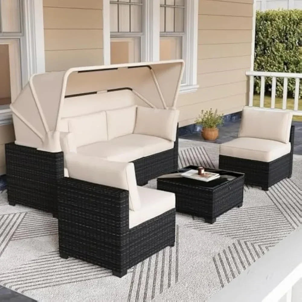 6pc Outdoor Rattan Wicker Patio Set With Waterproof Cushions