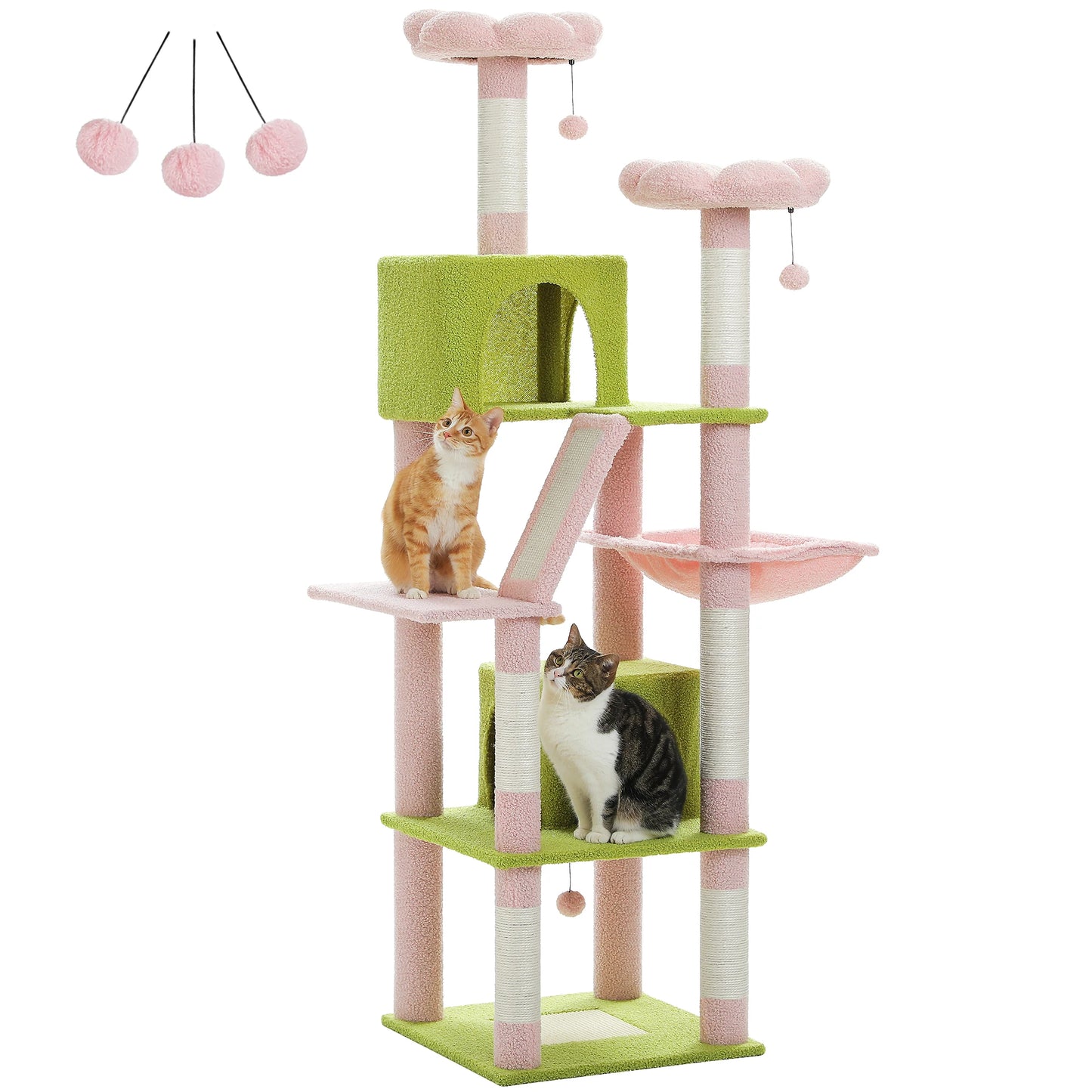 Deluxe 180cm Cat Tree With Plush Condo 6 Scratching Posts