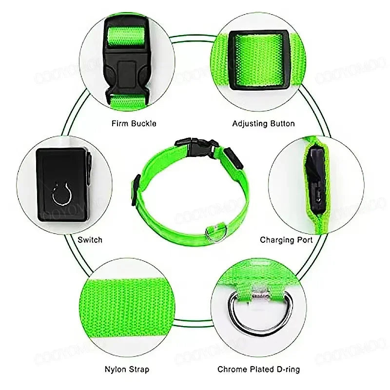 3 Modes Dog Luminous Charging Collar LED USB Detachable Night Glow Dog Loss Prevention Collar Pet Accessories