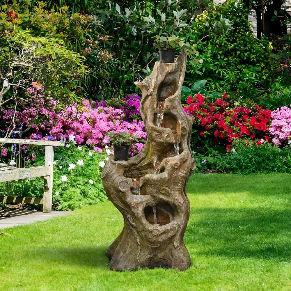 Sunlinua 5-Tier Outdoor Cascading Waterfall Fountain Resin Wood