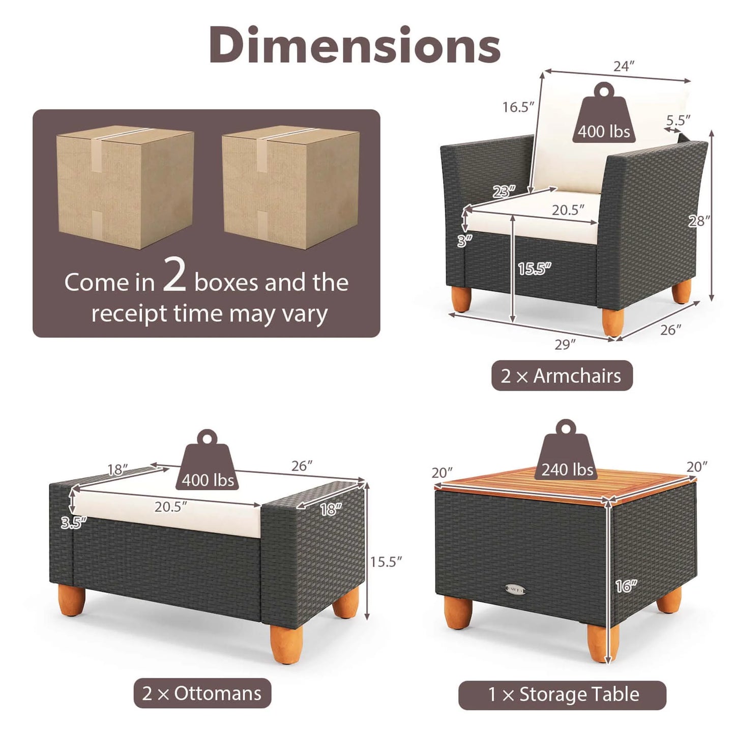 5 Piece Outdoor Patio Set With Storage Table And Cushions