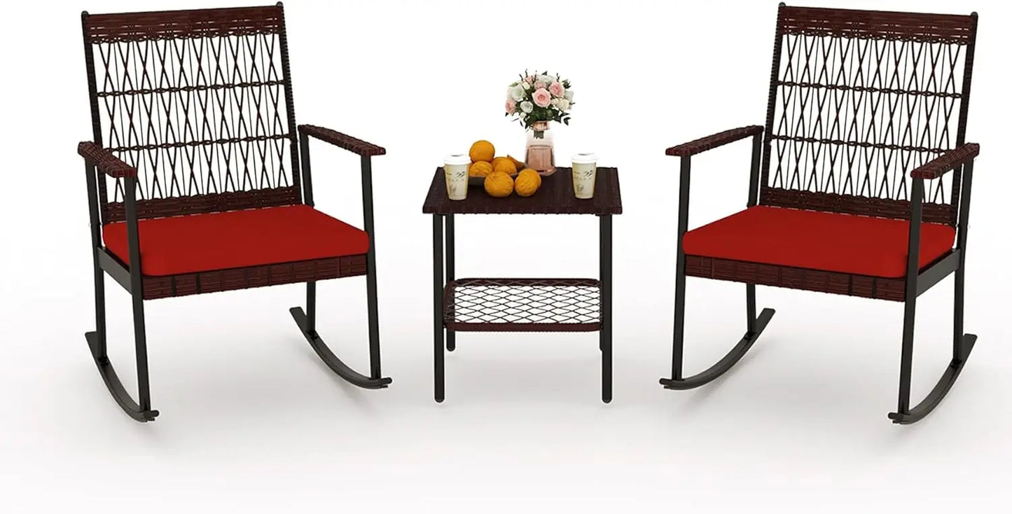 ANGDUO 3 Piece Patio Conversation Set with Rocking Chairs