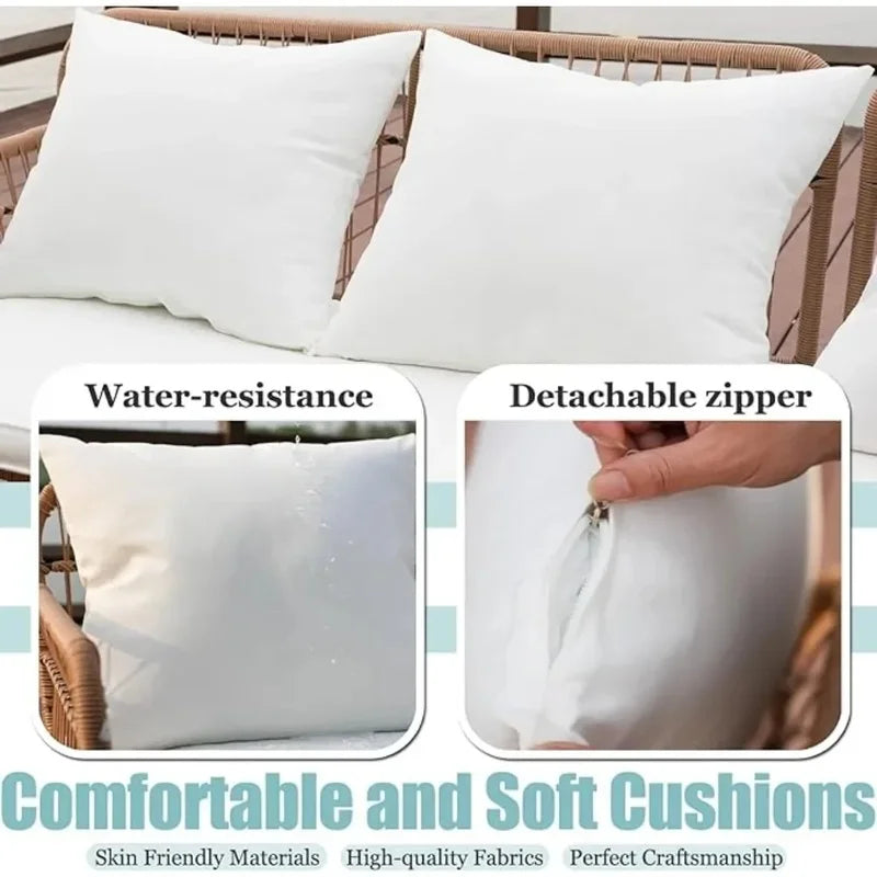 L-Shaped Outdoor Patio Furniture Set, Woven Conversation Sofa with Thick White Cushions, Balcony Lounger Chairs