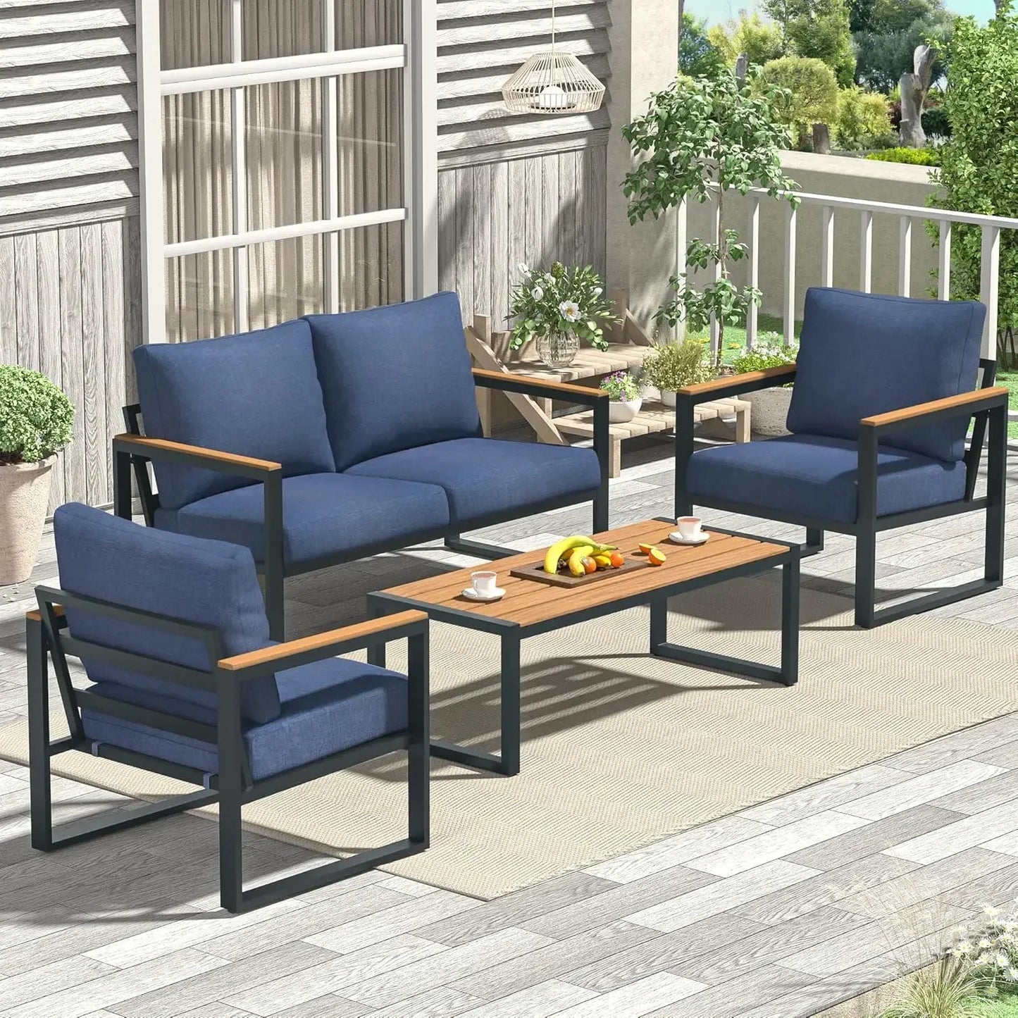 Outdoor Patio Furniture Set 4 Pieces With Coffee Table
