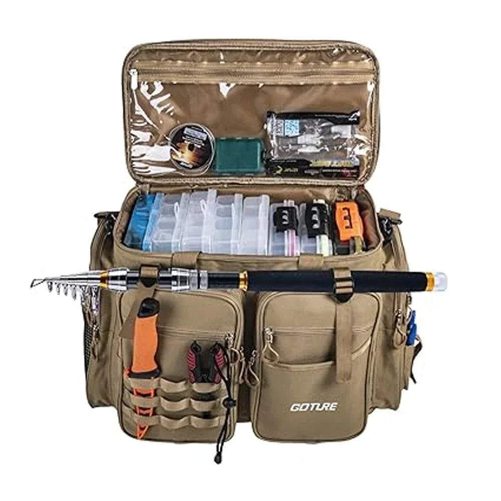 Goture Large Capacity Fishing Tackle Bag Waterproof EVA Hard Bottom