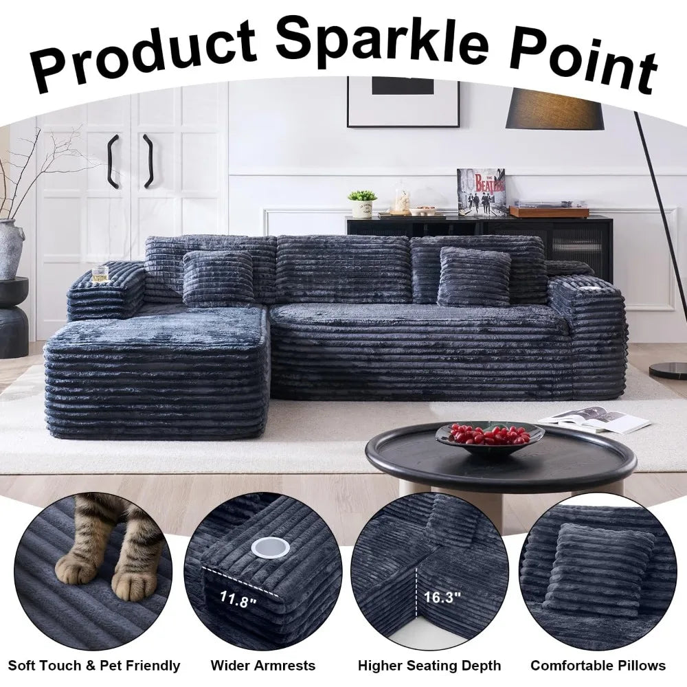 ANGDUO Cloud Sectional Sofa With L Shape Chaise Built In Cup Holder Storage