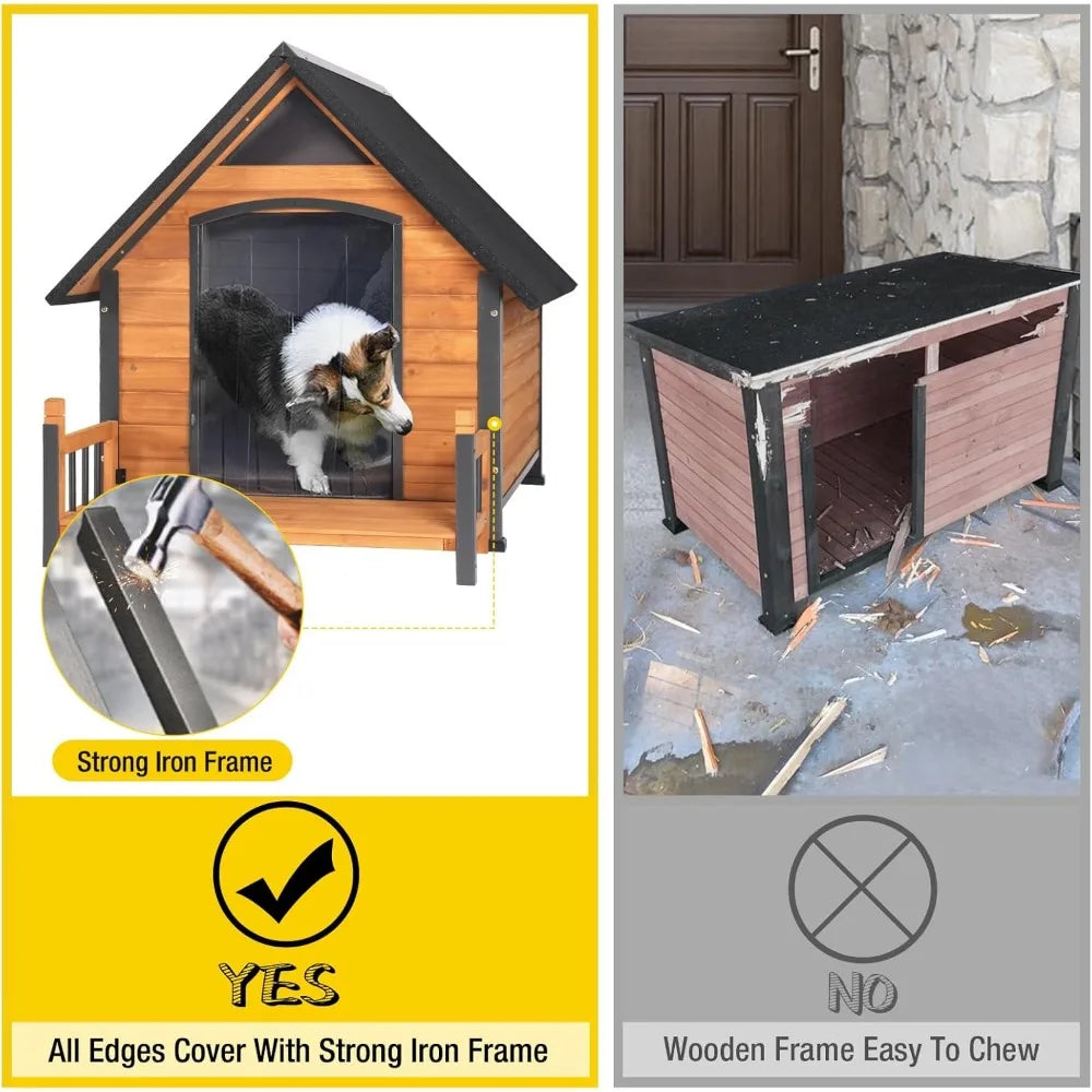 Aivituvin Outdoor Dog House with Metal Frame Weatherproof Roof and Raised Legs for Large Medium Small Dogs