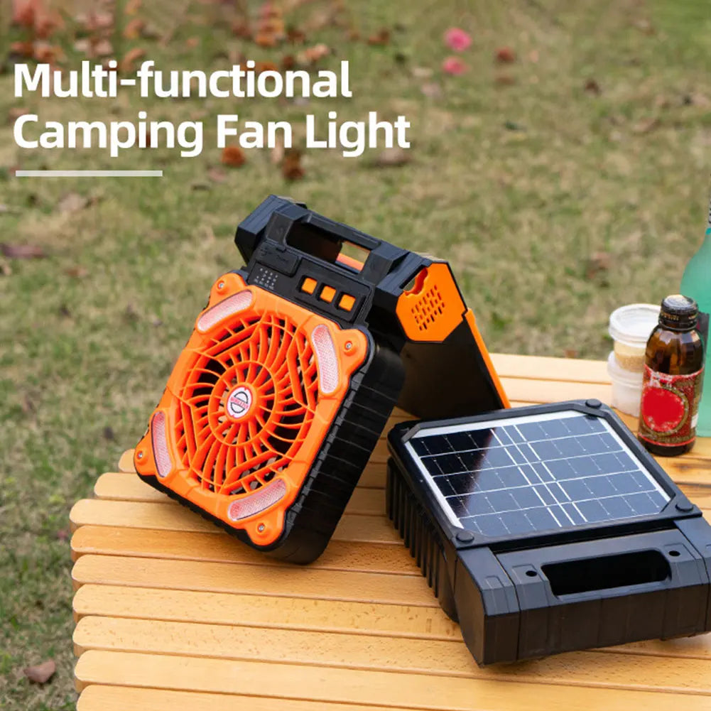 Solar Outdoor Camping Fan With LED Light 5200mAh IPX4