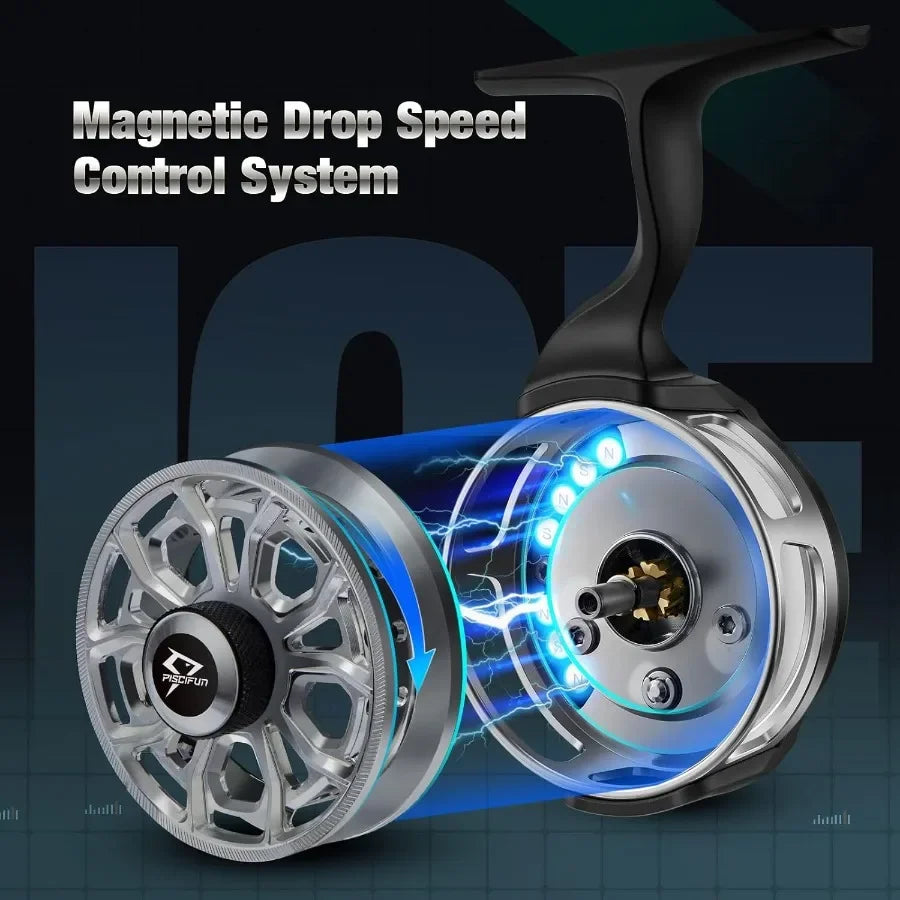ICX Ice Fishing Reel With Magnetic Drop System Inline Design