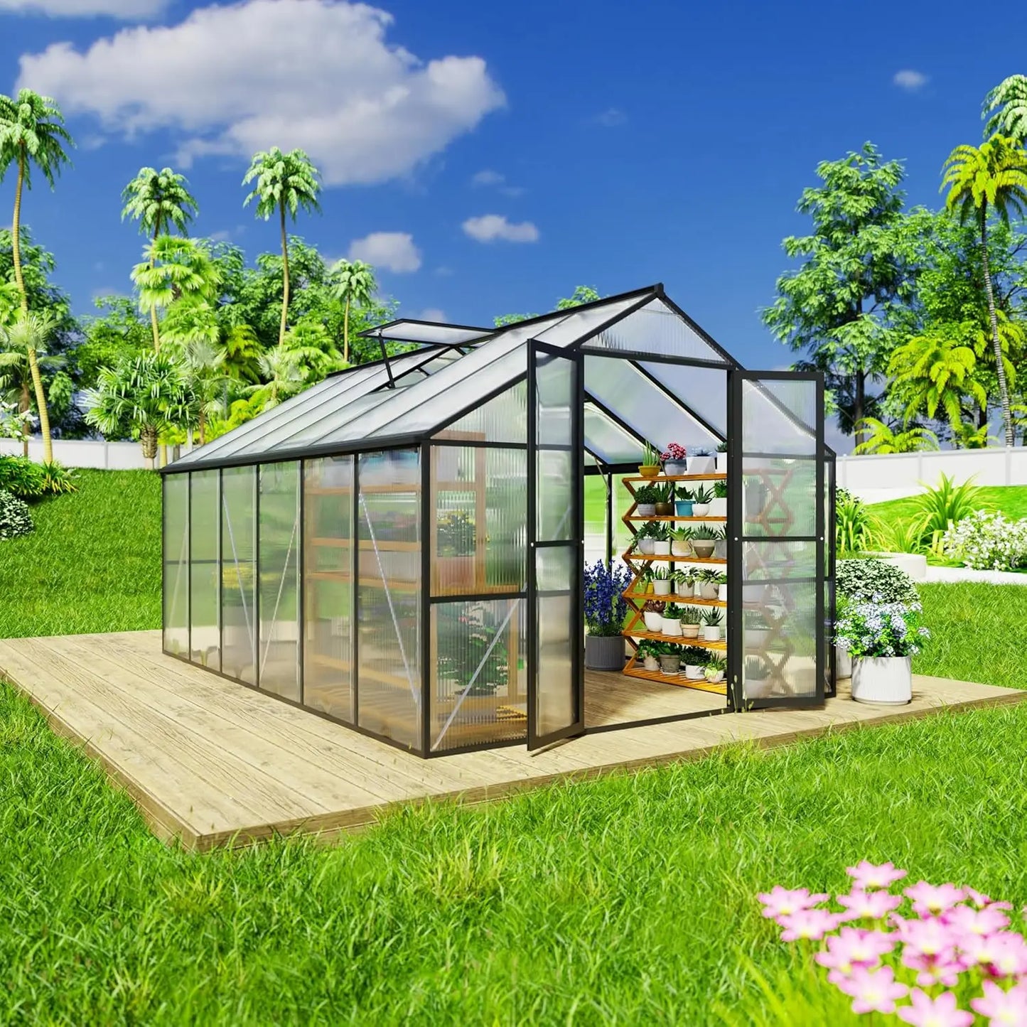 Heavy-Duty Greenhouse With Aluminum Frame Lockable Door And Polycarbonate Panels