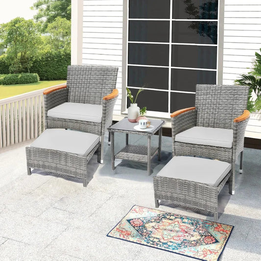 5 Piece Outdoor Patio Furniture Set With Table And Ottoman