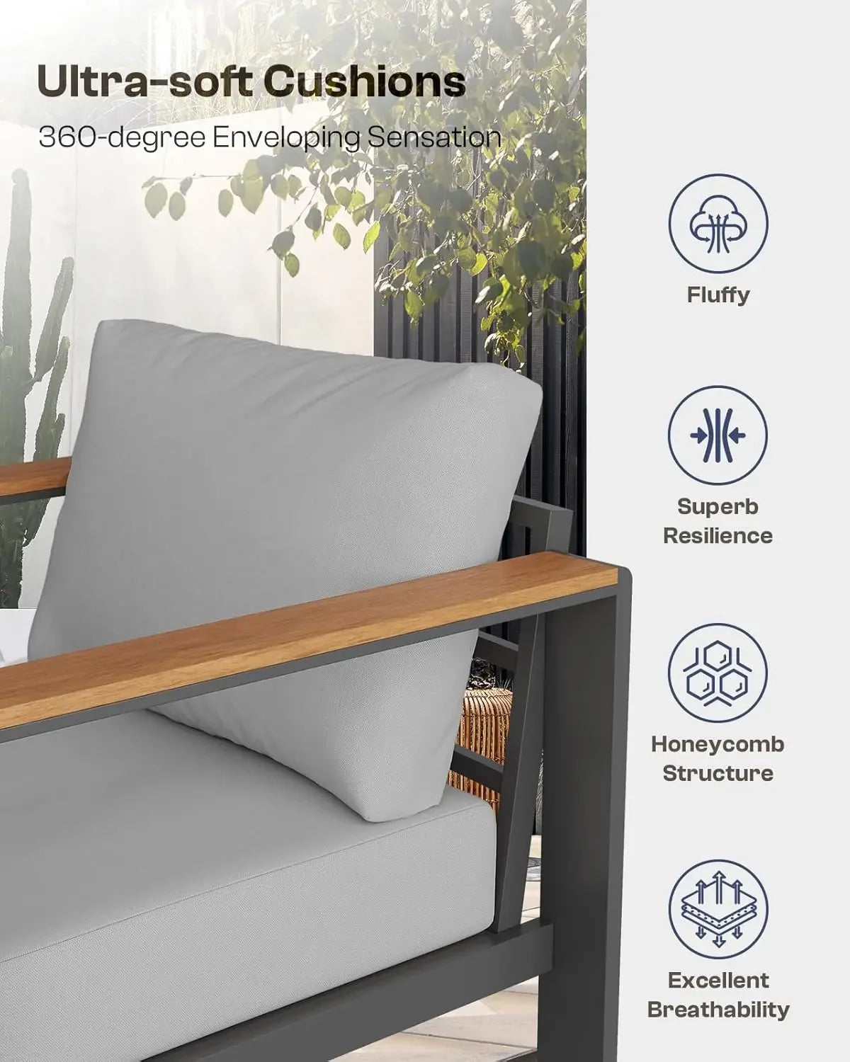 Aluminum Outdoor Patio Furniture Set With Coffee Table Gray