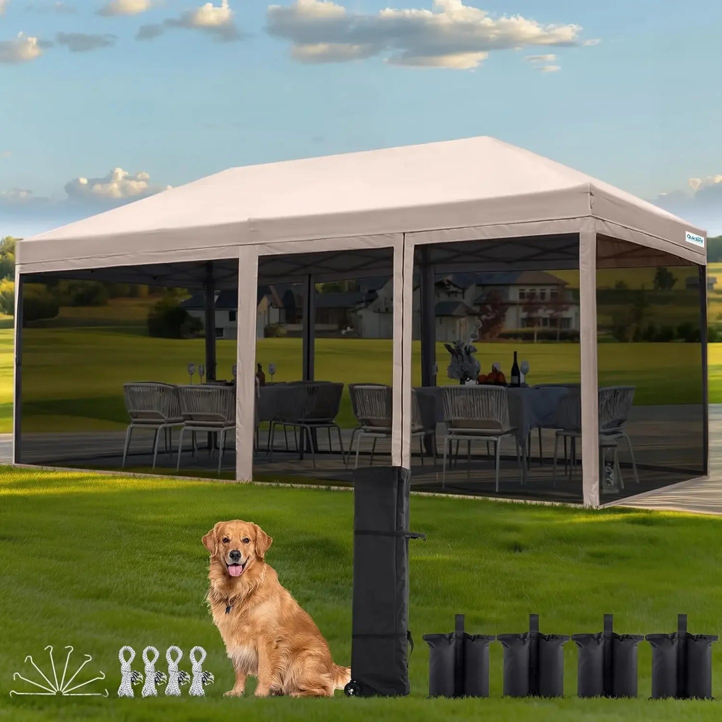 10'x20' Pop up Canopy Tent with Netting, Instant Screened House Tent Outdoor Party Event Gazebo Shelter- Waterproof
