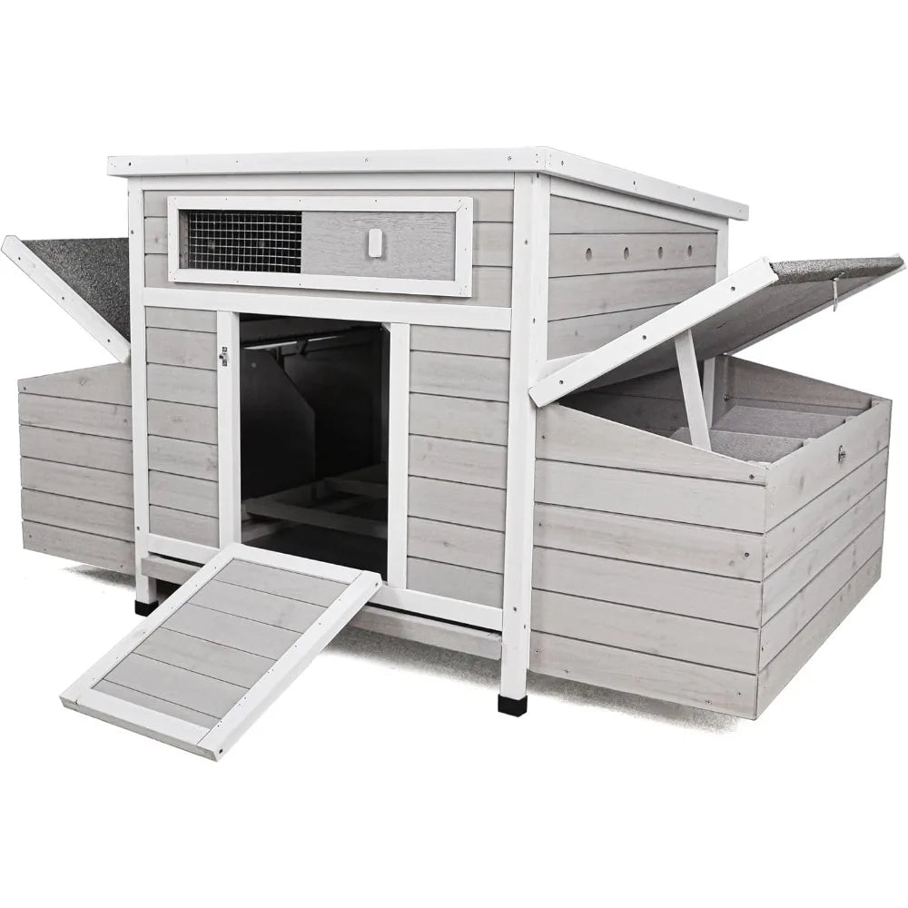 Outdoor Chicken Coop With Six Nesting Boxes And Removable Tray