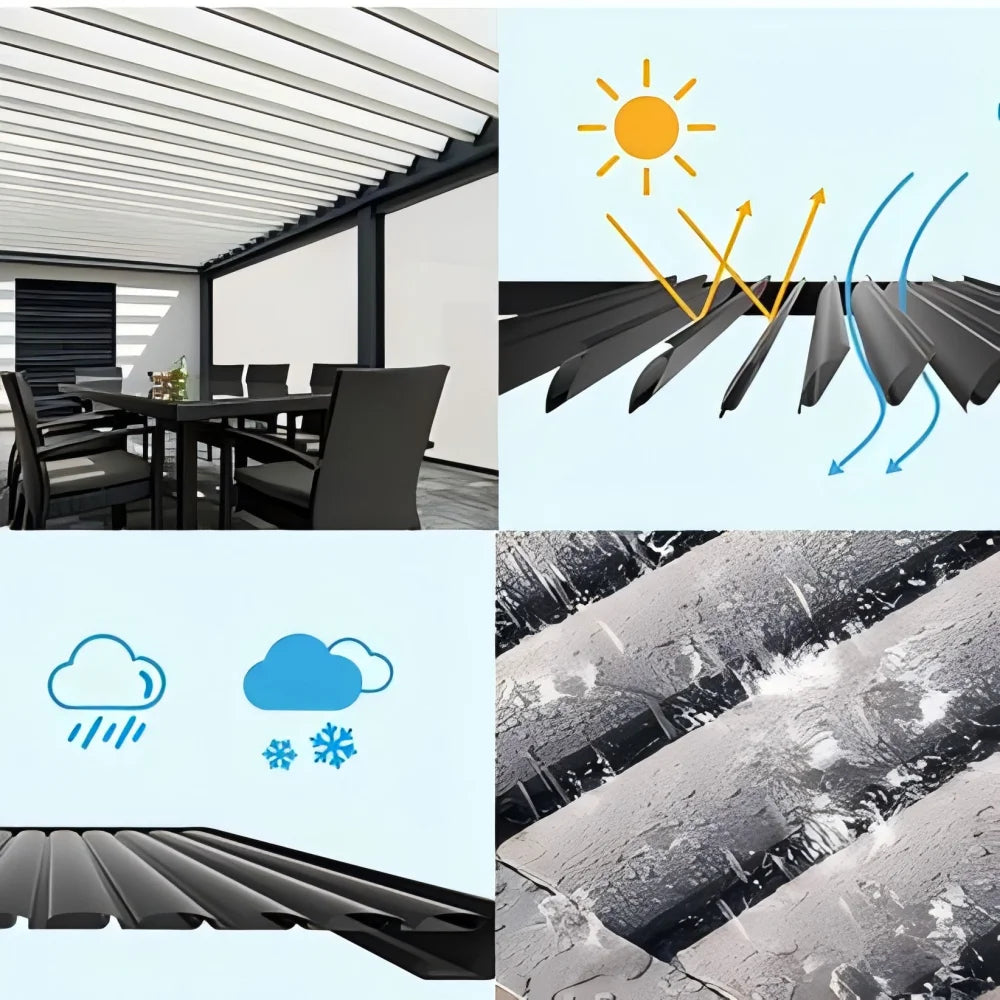 Aluminum Pergola Wind Rain Protection Louver Roof Manual Flip