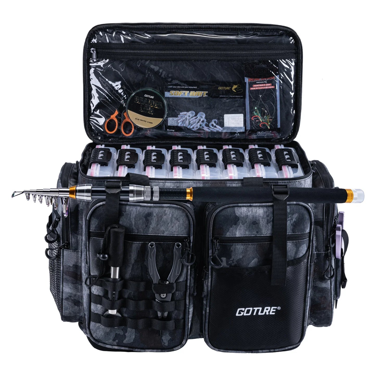 Goture Large Capacity Fishing Tackle Bag Waterproof EVA Hard Bottom