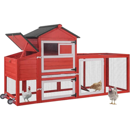 Outdoor Chicken Coop With Wheels, UV-Resistant Roof, Mobile Hen House