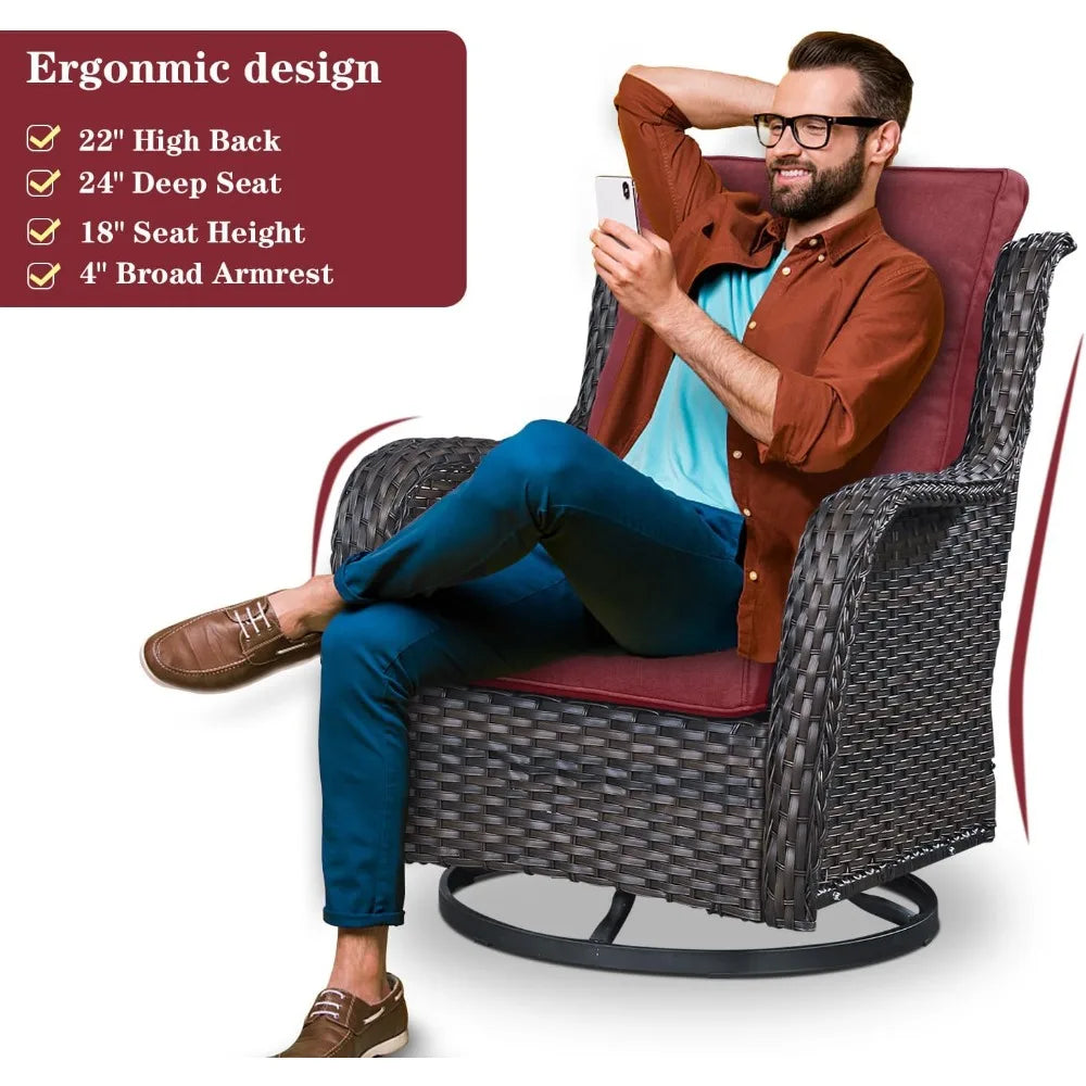 outdoor patio furniture set: 5-piece wicker conversation set with swivel rocker chairs and 3-seater sofa