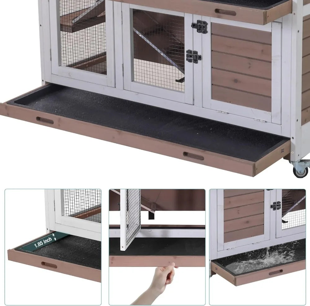Indoor Wooden Rabbit Hutch With Ramp Wheels And Trays