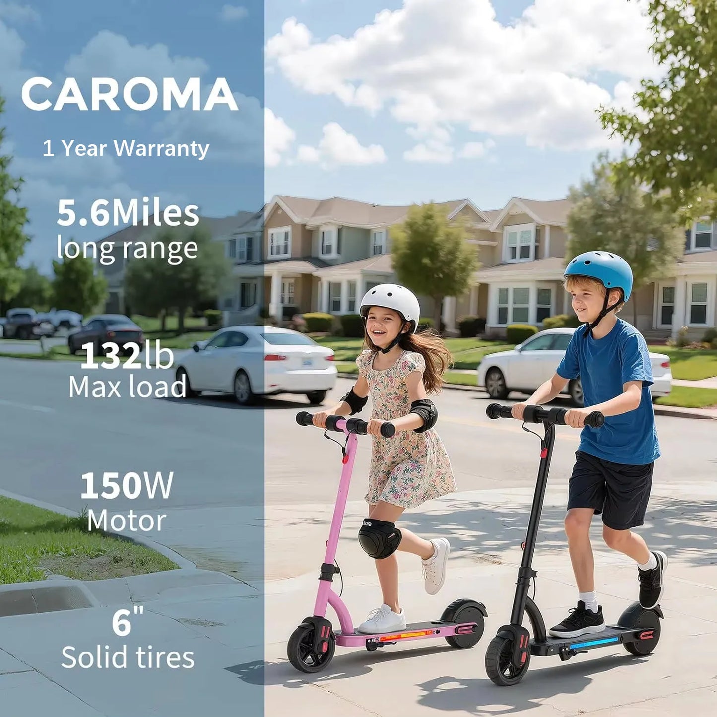 CAROMA Kids Electric Scooter 150W Foldable UL2272 LED Display