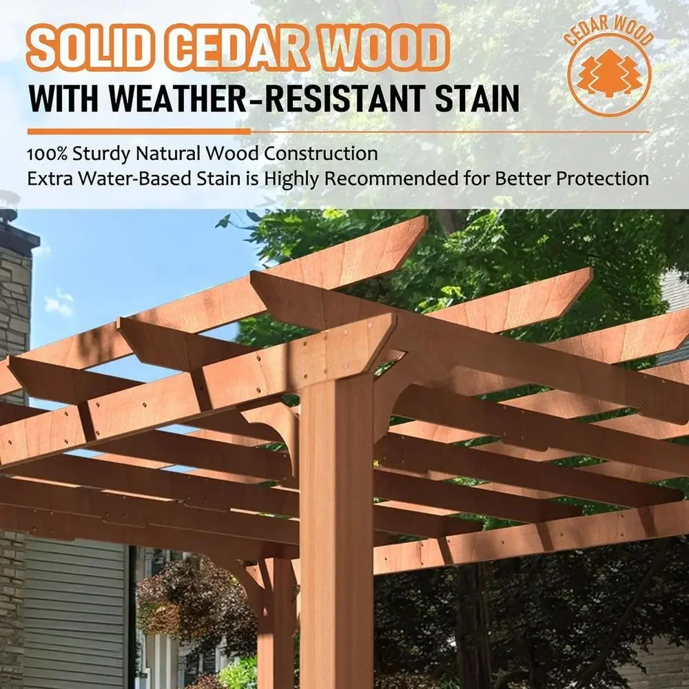 Wooden Pergola With Attached Roof For Outdoor Garden Shelter