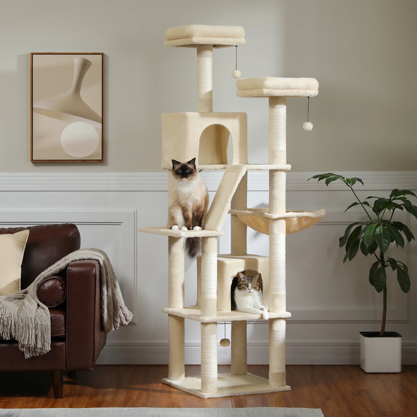 H180CM Large Cat Tree Indoor Tall Tower Plush Sisal Post